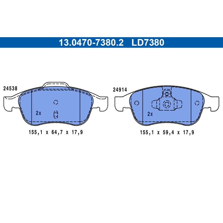[SPS13047073802] JEU DE 4 PLAQUETTES DE FREIN AVANT (ATE ORIGINAL) - NISSAN / RENAULT 1.0 [HR10DDT / H4D]