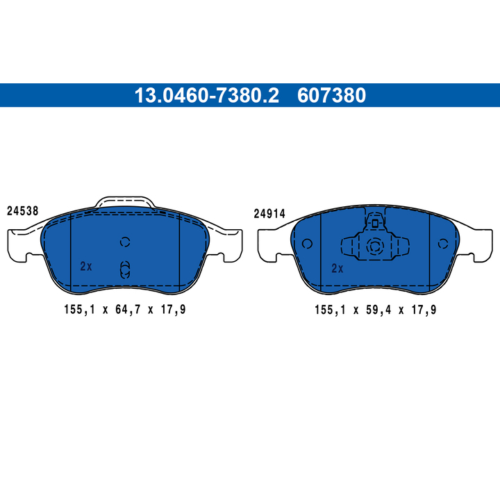 plaquettes de frein AV ATE – Moteur K9K 876 – Duster II / Kangoo III
