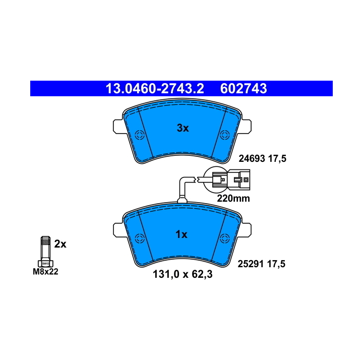 plaquettes de frein AV ATE – Moteur K9K 872 – Renault Kangoo II