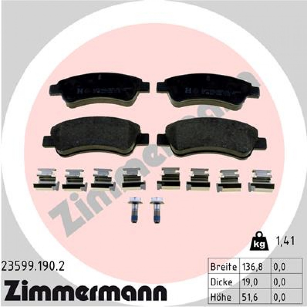Plaquettes frein AV Zimmermann – Moteur EB2 1.2 puretech essence Stellantis – Citroën C3 III / Peugeot 208 / Opel crossland / vauxhall crossland