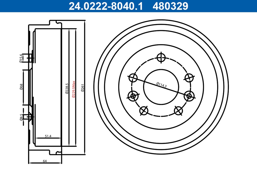 [SPS24022280401] Tambour Frein AR Ate – Moteur K9K 876 – Dacia Duster II / Renault Kangoo III / Express IV