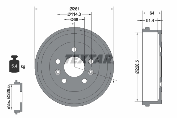[SPS94045500] Tambour Frein AR Textar – Moteur K9K 876 – Dacia Duster II / Renault Kangoo III / Express IV