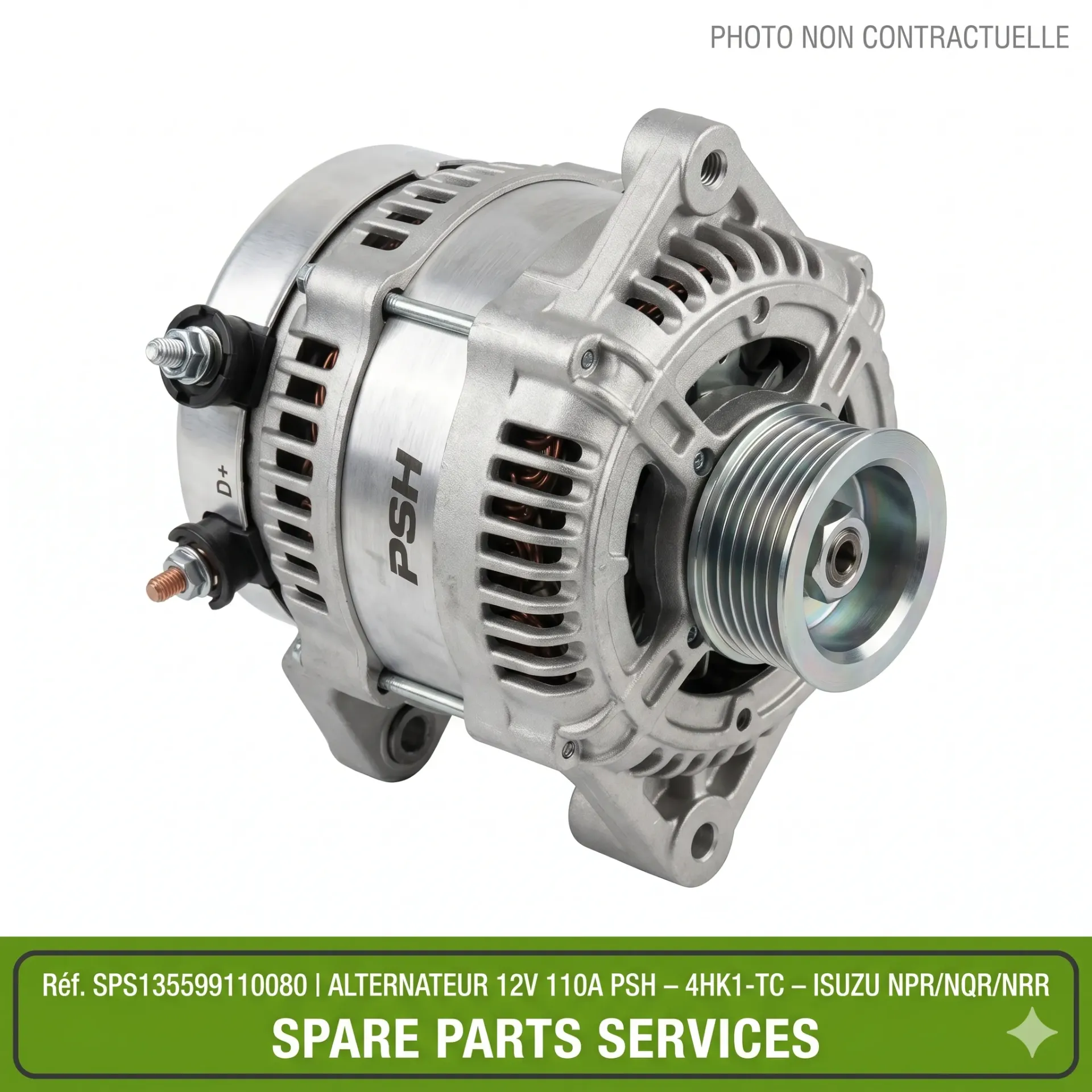 [SPS135599110080] ALTERNATEUR 12V 110A PSH – MOTEUR 4HK1-TC – ISUZU NPR/NQR/NRR