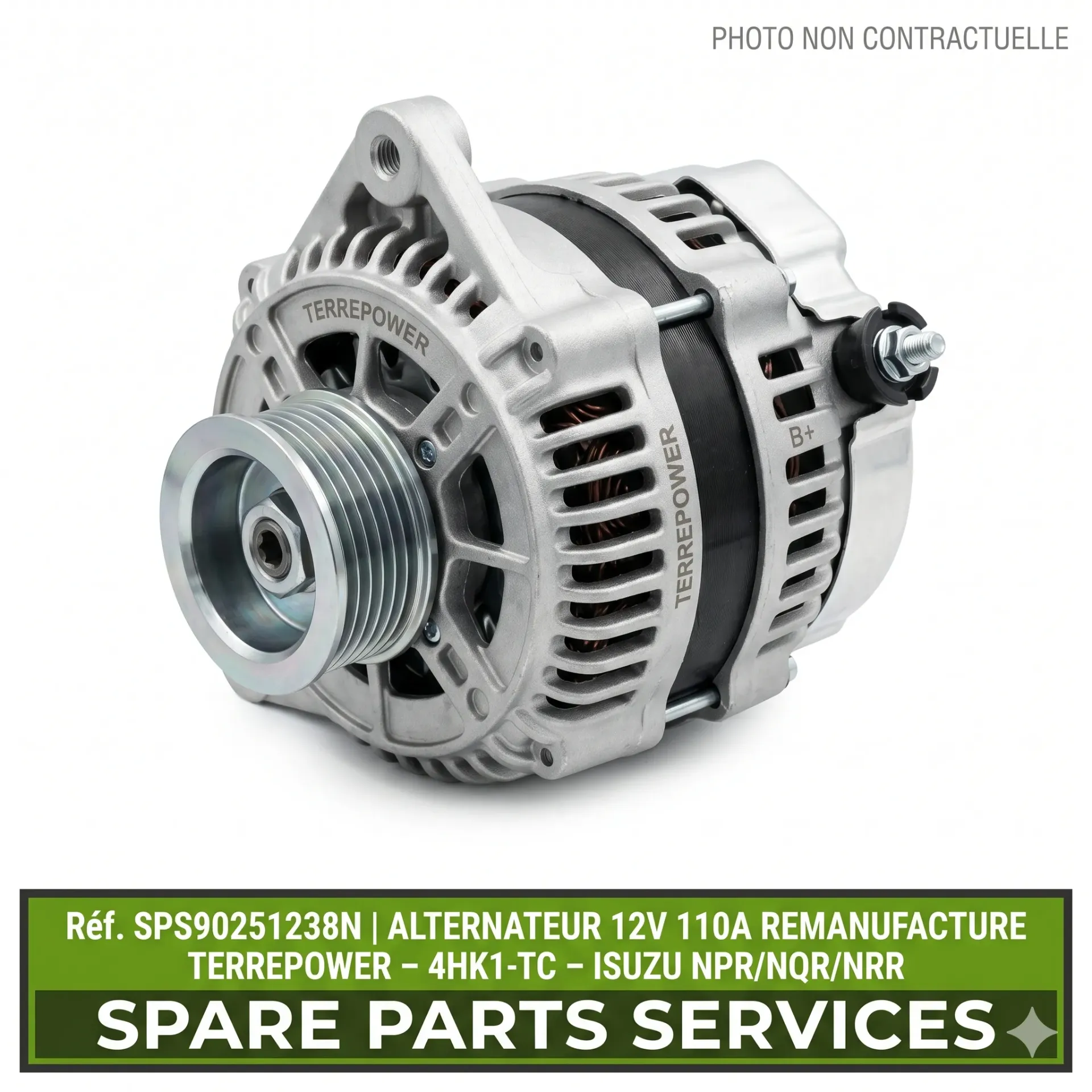[SPS90251238N] ALTERNATEUR 12V 110A REMANUFACTURE TERREPOWER – MOTEUR 4HK1-TC – ISUZU NPR/NQR/NRR